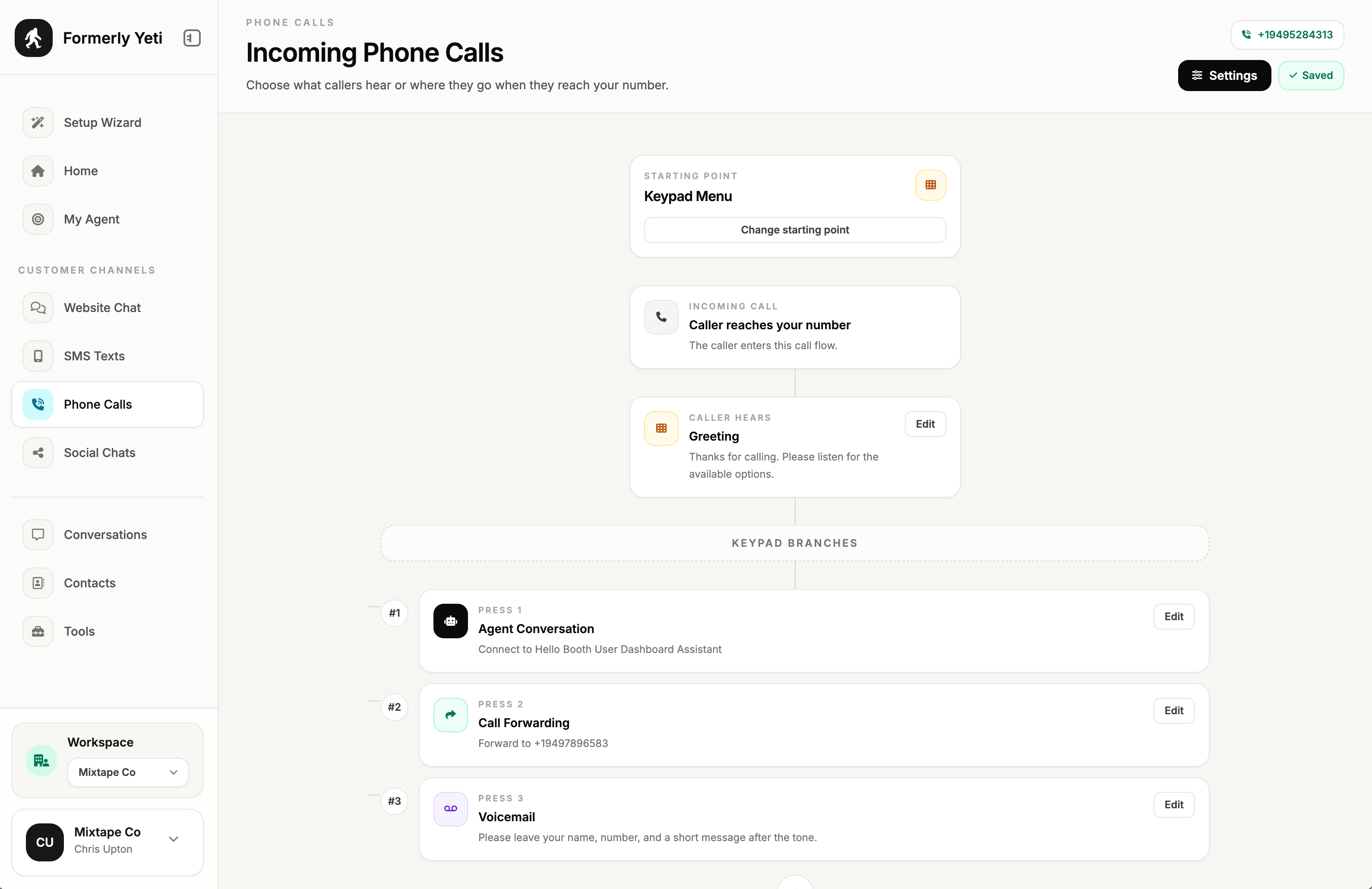 Incoming phone calls routing dashboard